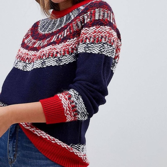 NWOT ASOS Blue Red Nordic Holiday Fair Isle Sweater - Picture 7 of 7